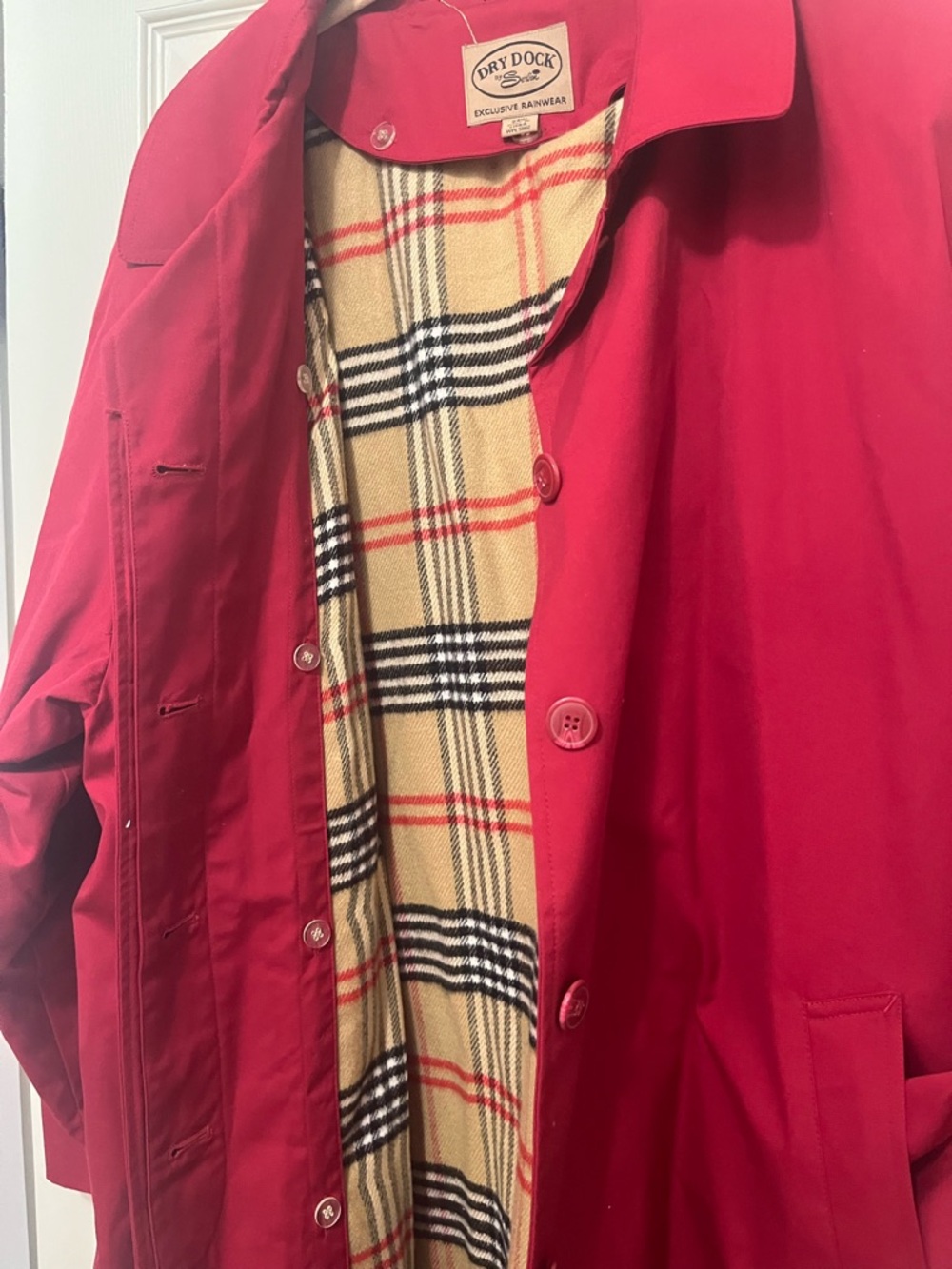 Women’s Red Raincoat with Plaid Lining